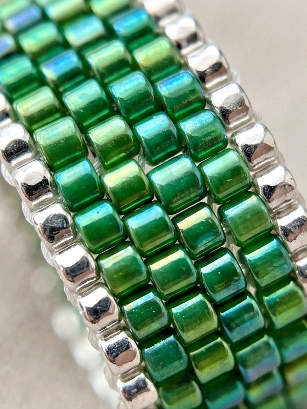 Atika Loom Emerald Mist Miyuki Beaded Ring - Picture 3 of 8